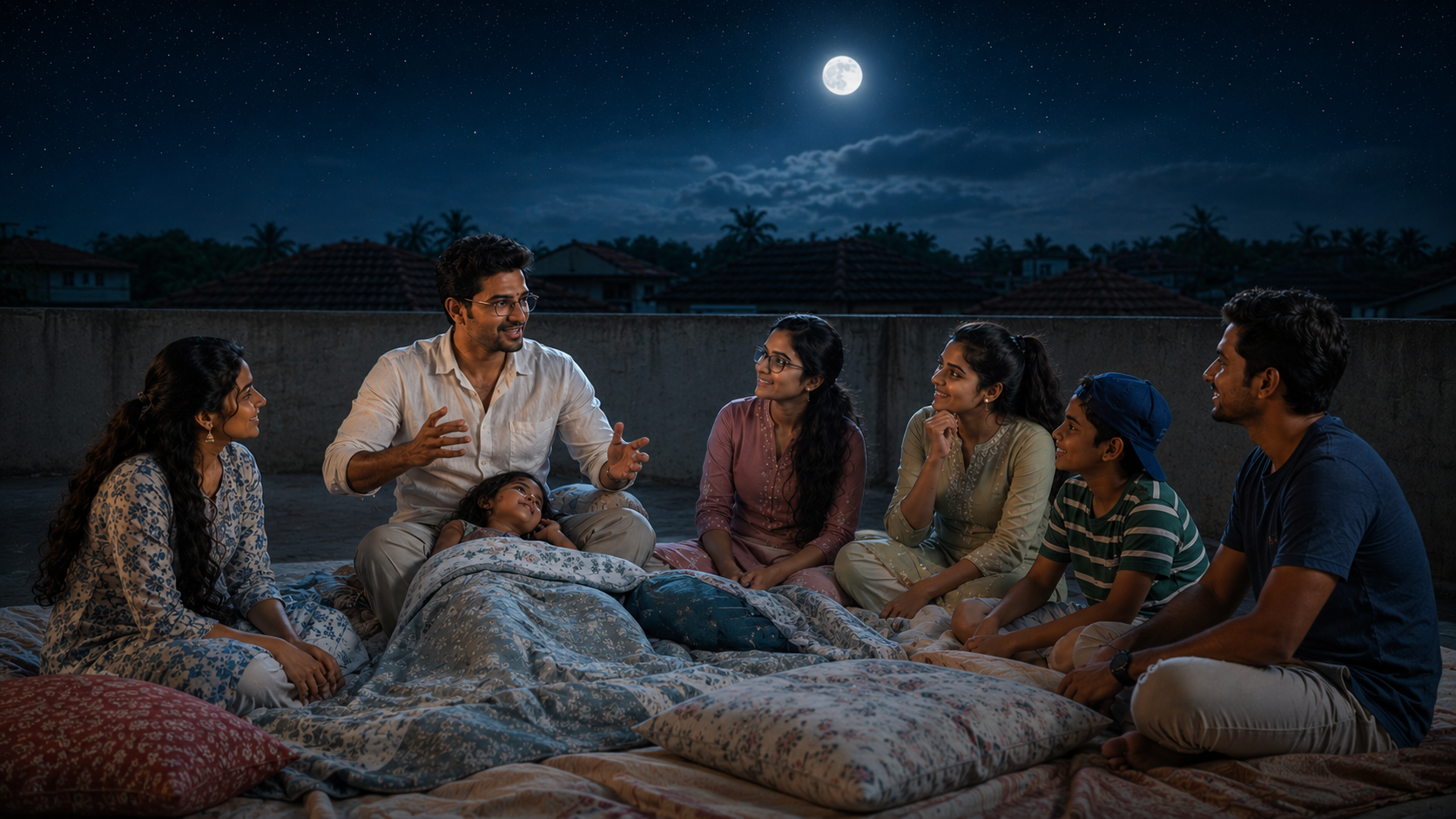 A storytelling night under the glowing full moon